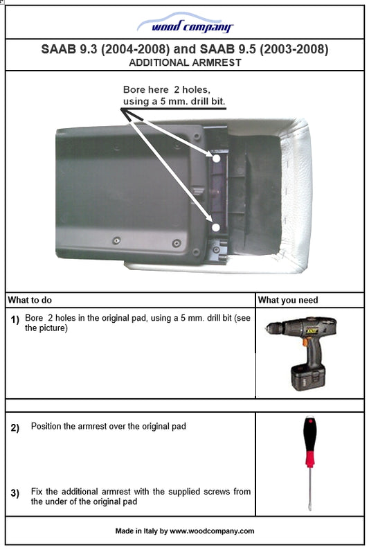 Bracciolo addizionale per Saab 9.3 (2003-2008)